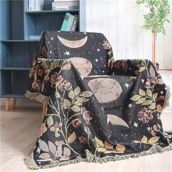 Boho Throw Blanket Reversible Cotton Tapestry Hippie Room Decor